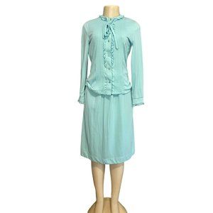 Vintage Blouse & Skirt set by Butte Knit of in Light Blue Size S 3 pieces 1970s.